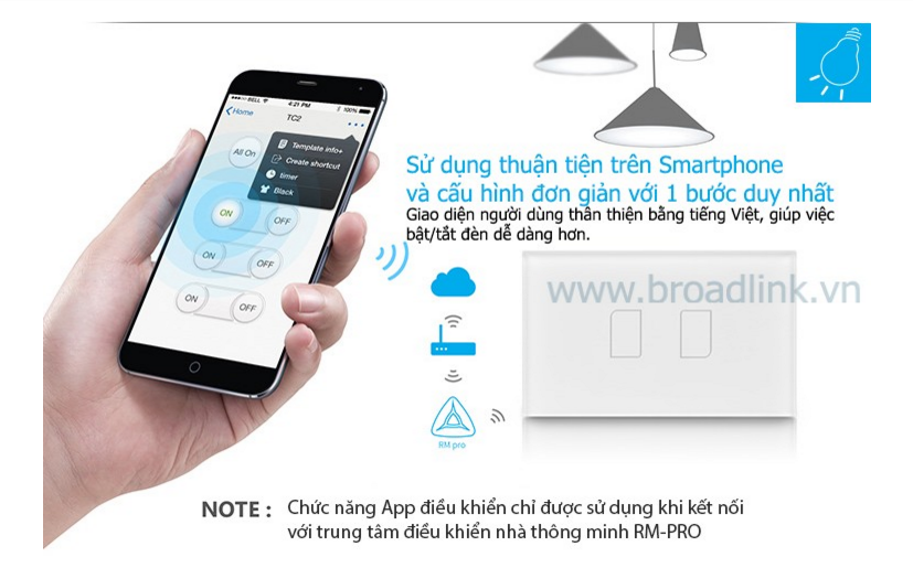 Thiết kế công tắc nhà thông minh tại Hải Phòng - Broadlink TC2 chuẩn US