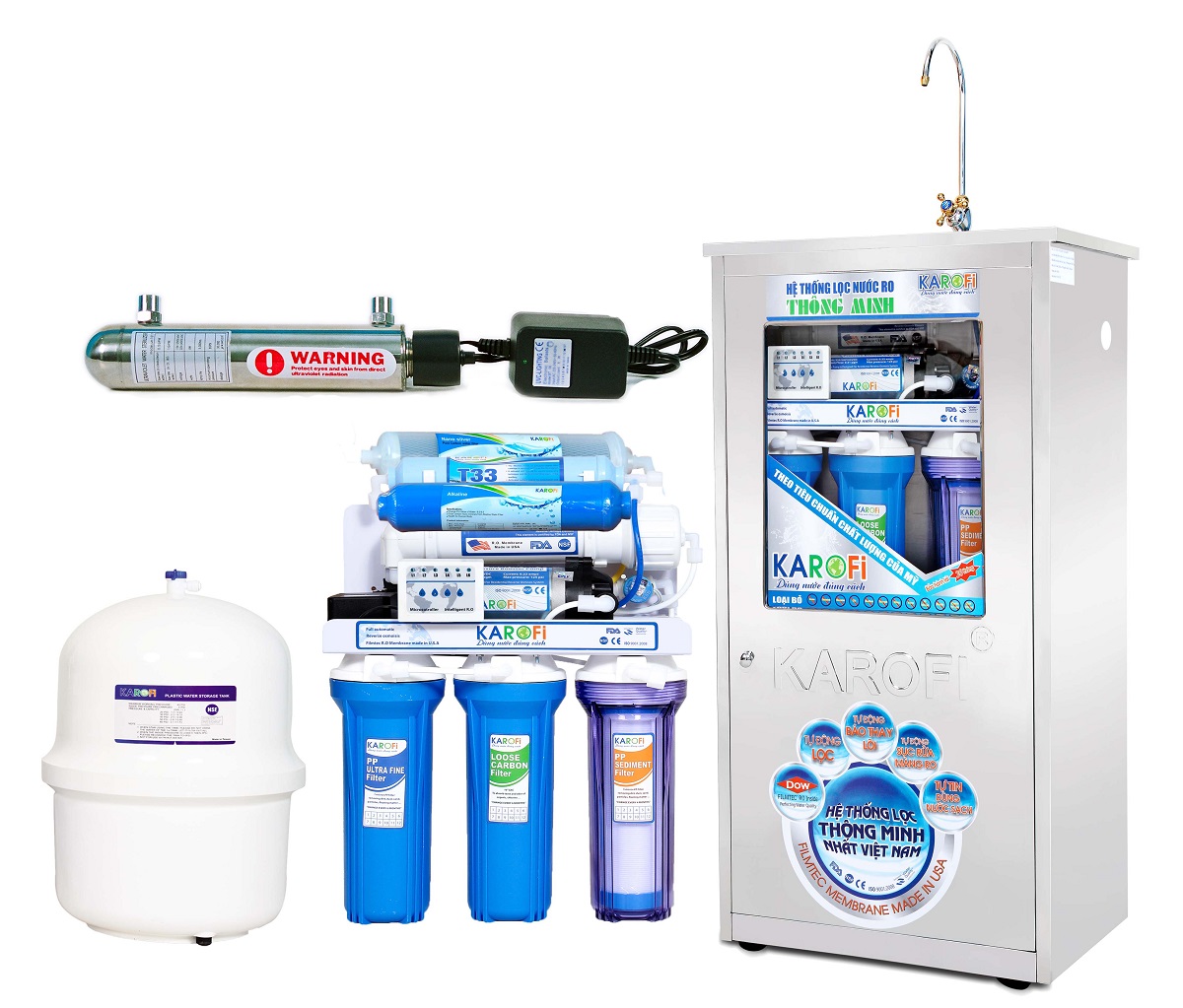Máy lọc nước Karofi 8 lõi thông minh có đèn UV có tủ