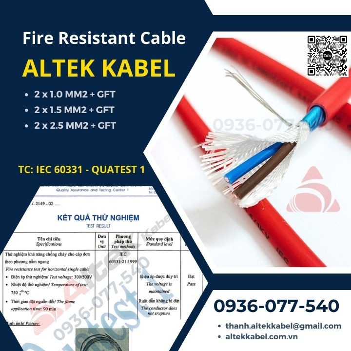 Cáp chống cháy Altek Kabel 2 x 1.5 mm2 + E + GFT, chống nhiễu Al foil