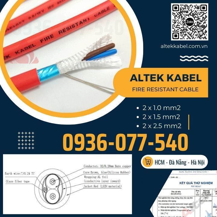 Cáp chống cháy chống nhiễu 2 x 1.0 GFT - Altek Kabel Fire resistant cable IEC 60331