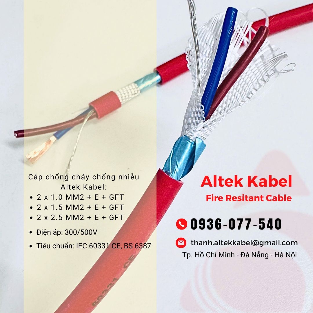 Cáp chống cháy Altek Kabel 2 x 1.0 mm2 - Fire resistant cable, chống nhiễu Al foil