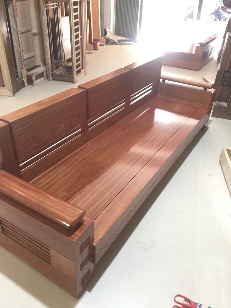 Bộ Salon Góc Tay Trứng Mặt Liền Gỗ Xoan Đào