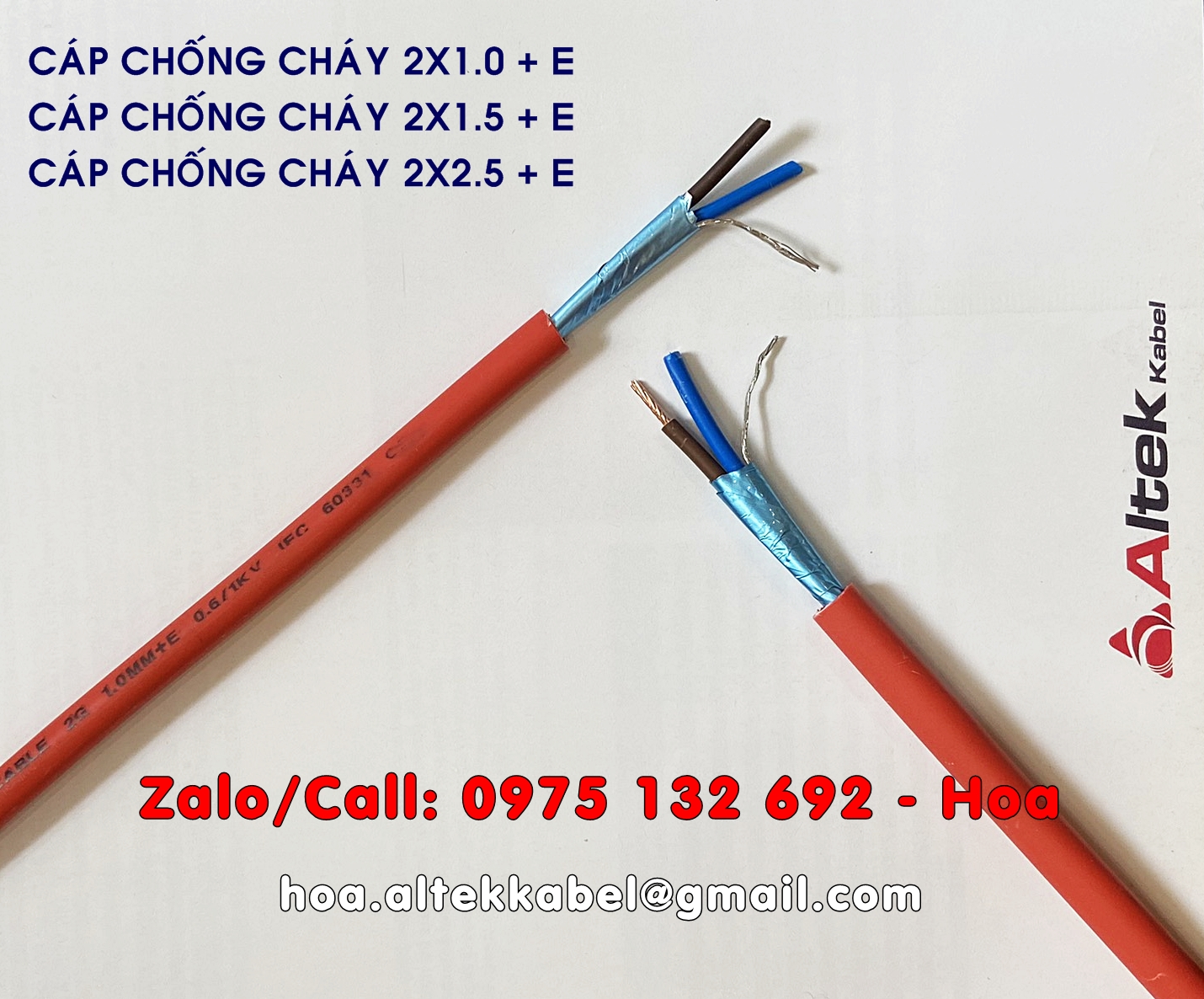 Cáp chống cháy, cáp chậm cháy/Altek Kabel Fire Resistant Cable 2x1.0, 2.1.5, 2x2.5