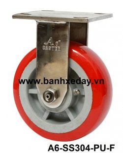 Bánh xe Công nghiệp PU đỏ 150 càng Inox 304 cố định A6-SS304-PU-F