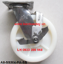 Bánh xe đẩy PA 200*50 càng Inox 304 xoay khóa A8-SS304-PA-SB