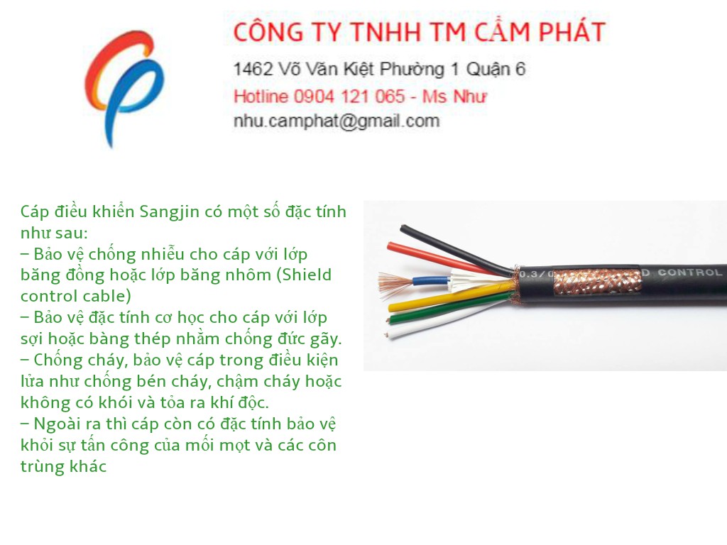 Cáp điều khiển sangjin lõi đồng nguyên chất có chống nhiễu