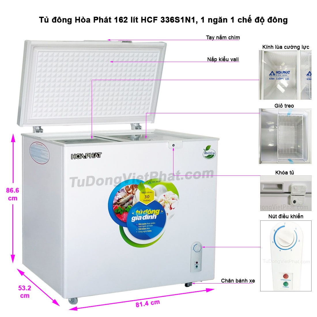 Tủ đông Hòa Phát 162 lít HCF 336S1N1 – Tủ mini 1 ngăn