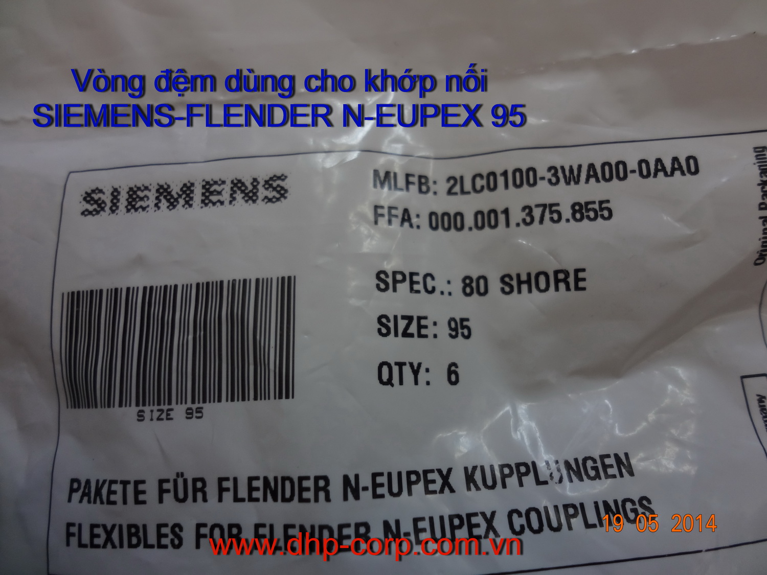 Cao su giảm chấn cho khớp nối Siemens - Flender N-EUPEX 95 xuất xứ Châu Âu